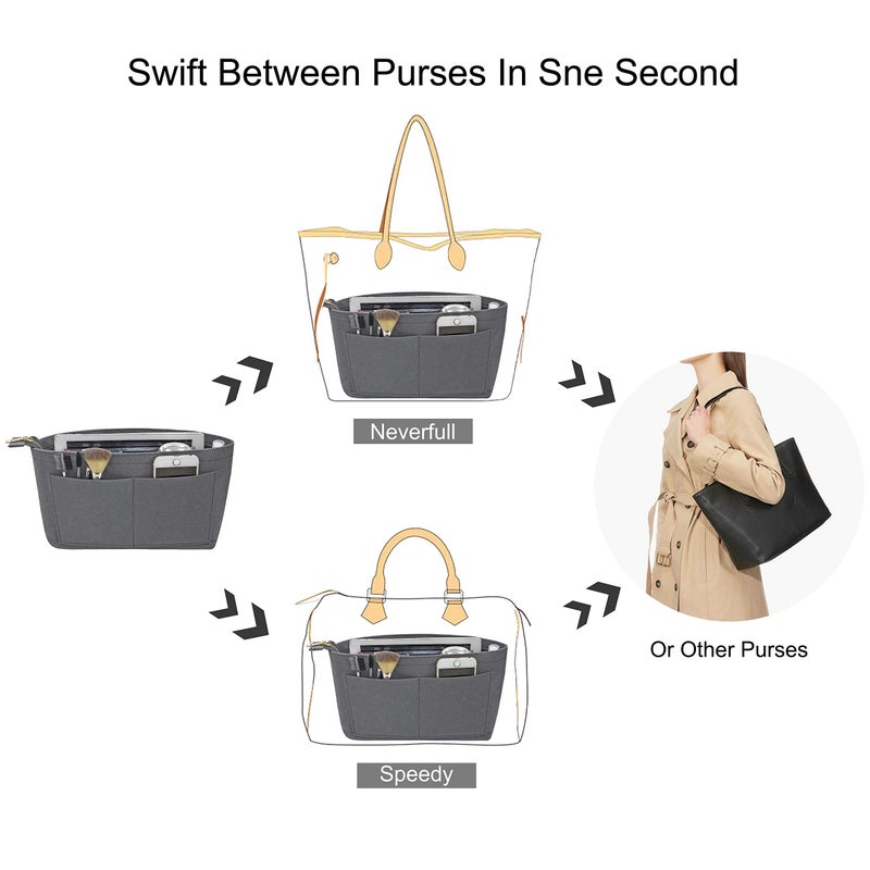 Soyizom Felt Handbag organizer Purse organizer Felt Insert Bag organizers Multi Pockets Tote Bag in Bag for women,Grey-XL - Image 5